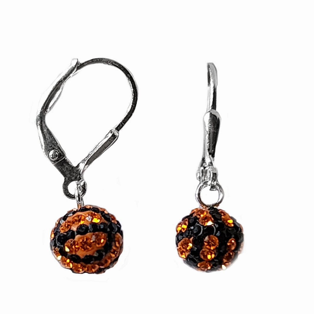 Refined Option Sterling Silver Crystal Basketball Dangle Earrings with Lever Backs