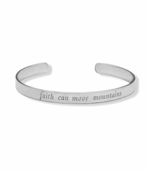 Sterling Silver Cuff Bracelet - Engraved with Faith Can Move Mountains Prestigious Combinations Clear Amalgamations