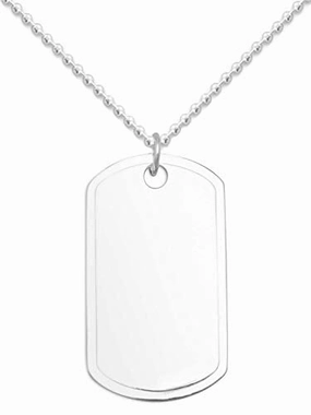 Autumn Warm Sterling Silver Dog Tag Necklace Engraveable with Bead Chain