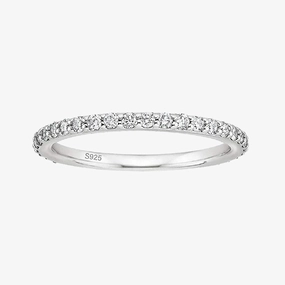 Simple Art Sterling Silver Full Pave Cubic Zirconia Eternity Ring