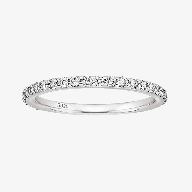 Prom Accessory Sterling Silver Full Pave Cubic Zirconia Eternity Ring