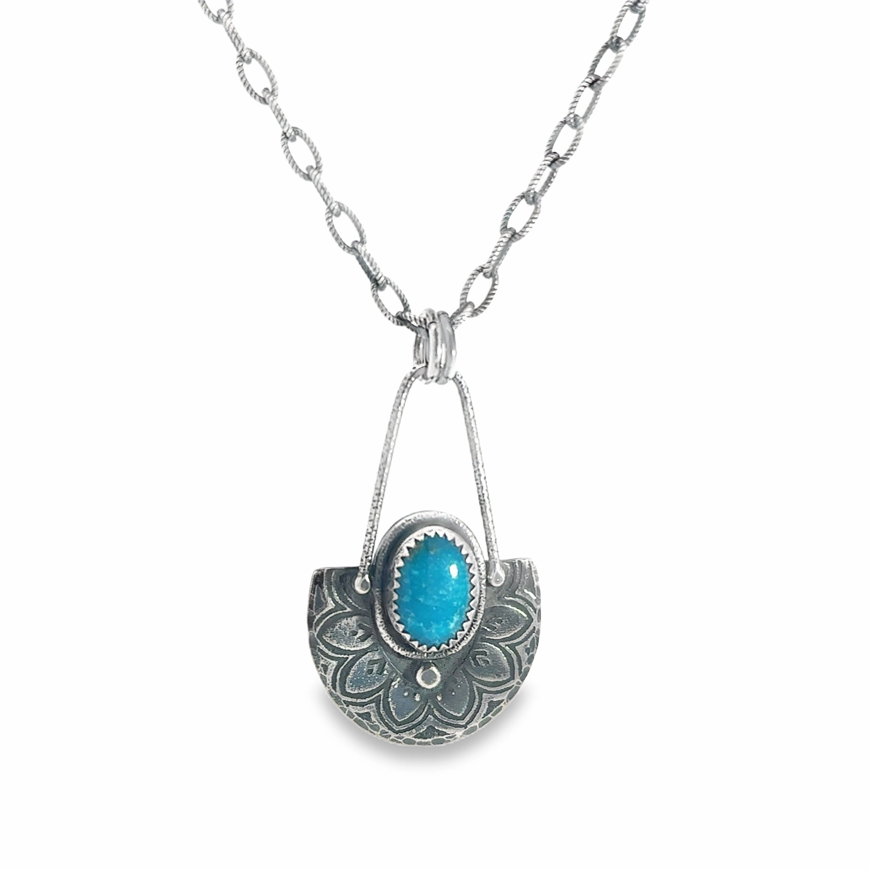 Sterling Silver Necklace with Kingman Turquoise Stone Alluring Edge