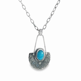 Sterling Silver Necklace with Kingman Turquoise Stone Alluring Edge