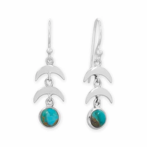 Sterling Silver Reconstituted Turquoise Crescent Drop Earrings Heart-Shaped Ornament Sturdy Accessory