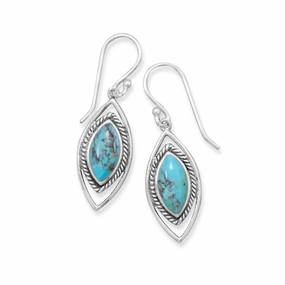 Sterling Silver Reconstituted Turquoise Earrings Marquise Shape Rope Frame Small Accessory