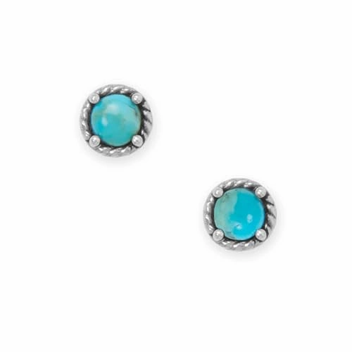 Refined Detail Sterling Silver Reconstituted Turquoise Stud Earrings with Rope Design
