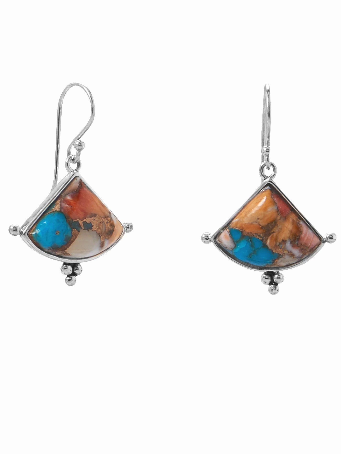 Sterling Silver Turquoise and Spiny Oyster Compressed Stone Earrings Sophisticated Adornment