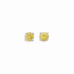 Golden Yellow Cubic Zirconia Rhodium Stud Earrings Nontarnish - November Simple Look Ornate Ornament