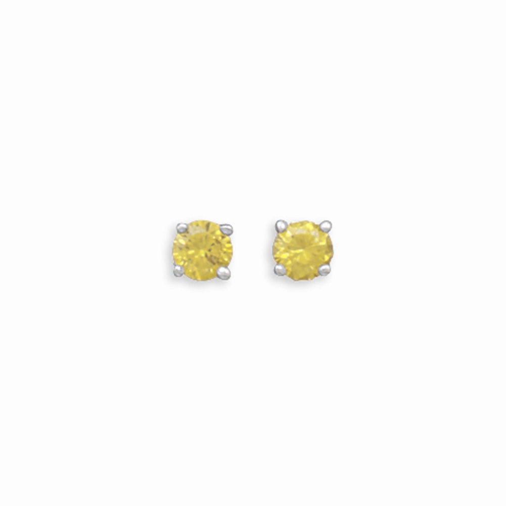 Golden Yellow Cubic Zirconia Rhodium Stud Earrings Nontarnish - November Simple Look Ornate Ornament