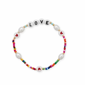 Old-School Focus Stretch Friendship Bracelet LOVE with Imitation Pearls
