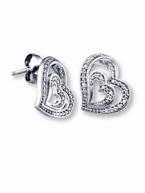 Genuine Diamond Heart Stud Earrings 1/20 ctw 14mm Opulent Accessory