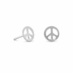 Peace Sign Post Stud Earrings 7mm Polished Sterling Silver Striking Accent