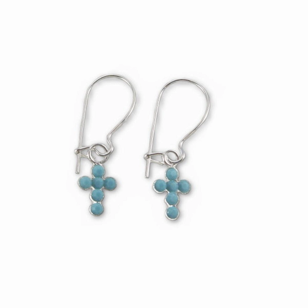 Simple Style Cross Earrings Made with Turquoise-Color Crystal Sterling Silver