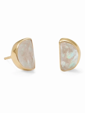 Rainbow Moonstone Earrings with Gold-plated Sterling Silver Half Moon Shape Daytime Decoration Graceful Option