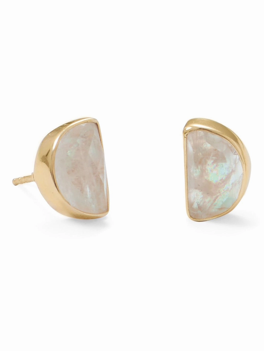 Rainbow Moonstone Earrings with Gold-plated Sterling Silver Half Moon Shape Daytime Decoration Graceful Option