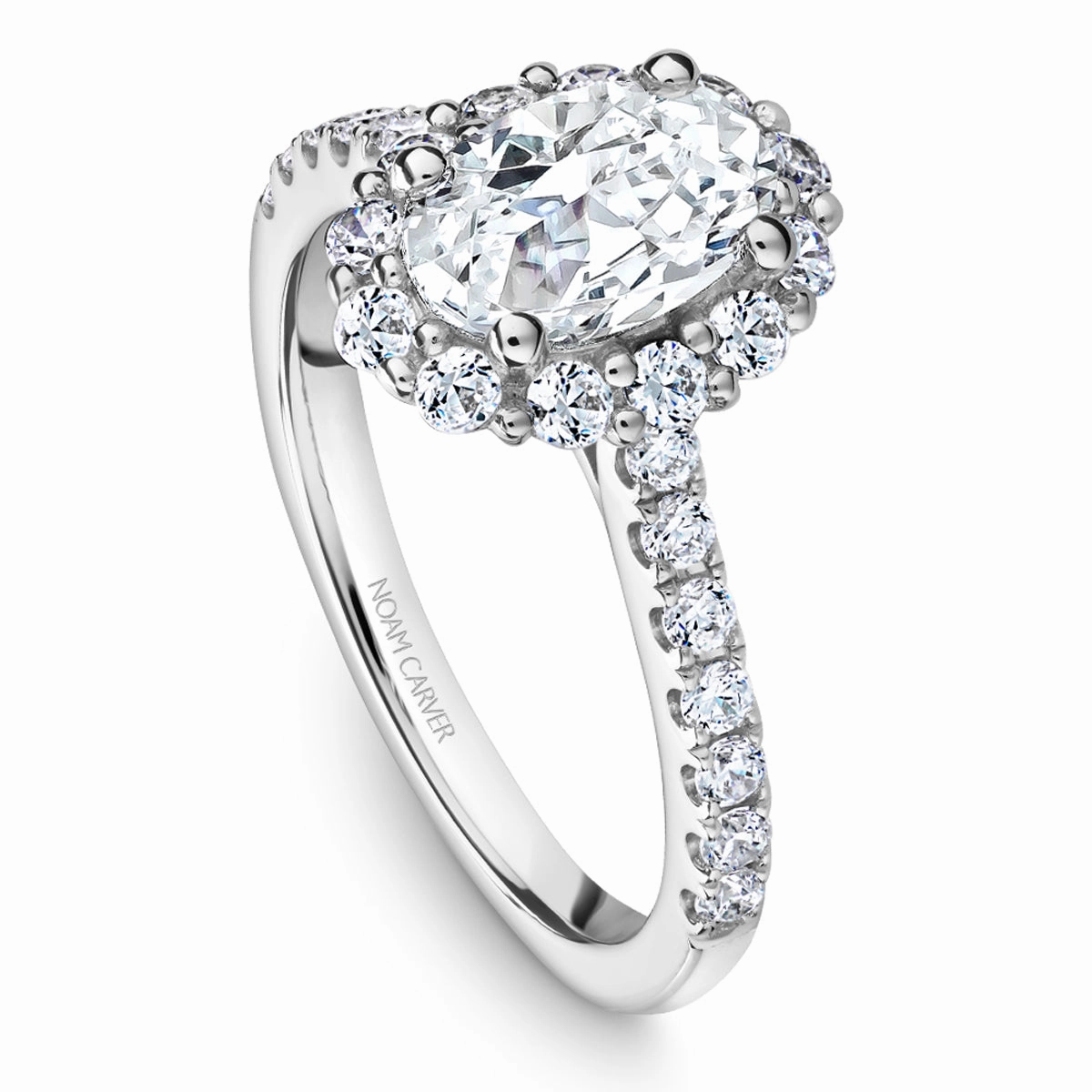 Noam Carver Oval Halo Diamond Engagement Ring Setting in White Gold Dramatic Touch Vibrant Accessories