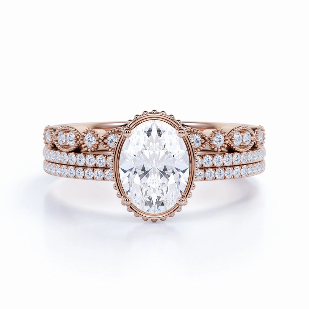 Art Deco 1.50 Carat Oval Cut Moissanite Trio Set Hypoallergenic Accessory
