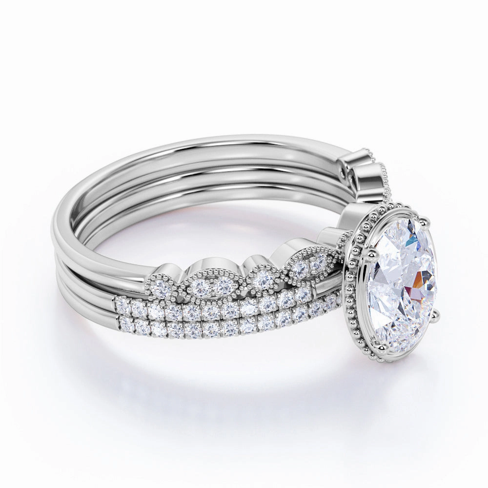 Art Deco 1.50 Carat Oval Cut Moissanite Trio Set Delicate Decoration traditional style