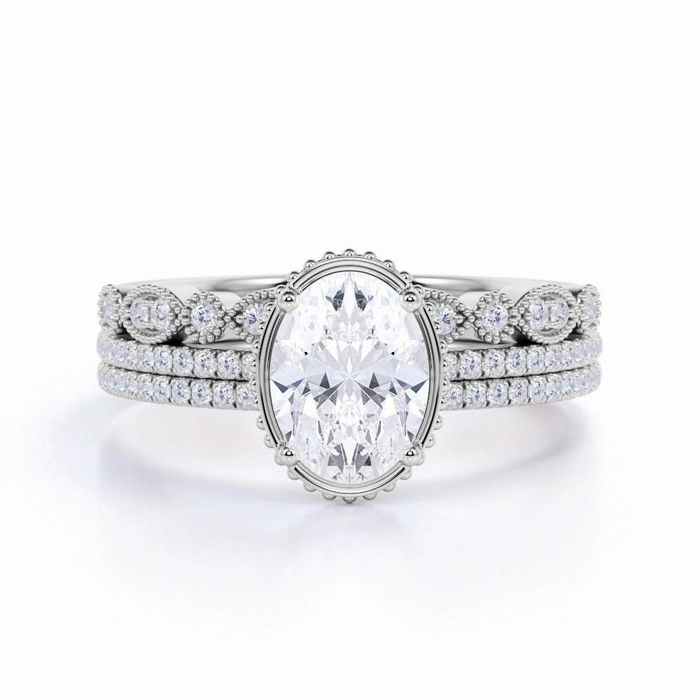 Art Deco 1.50 Carat Oval Cut Moissanite Trio Set Exhibition Piece custom design