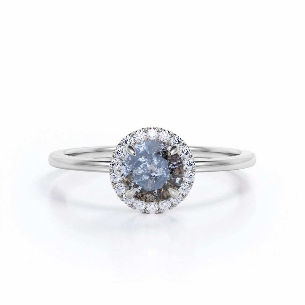 Solitaire 0.75 Ct Round Salt and Pepper Diamond Engagement Ring Suburban Trend Minimalist Item