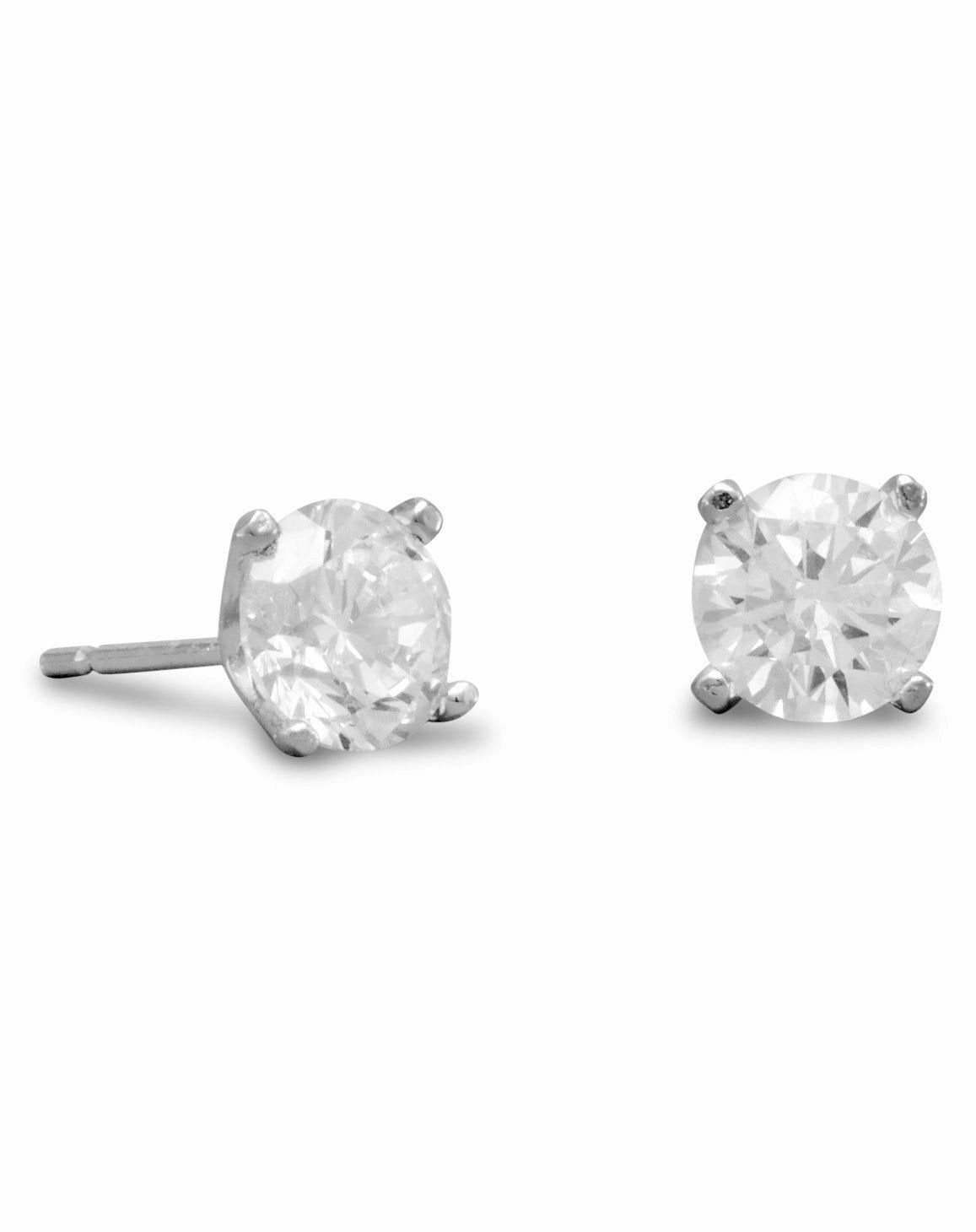 Stud Earrings 6mm Cubic Zirconia CZ Post Rhodium on Sterling Silver Business Decoration