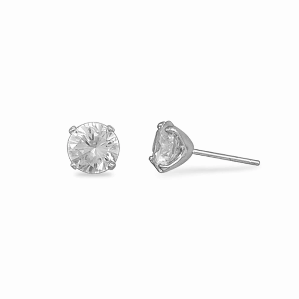 Business Piece Seasonal Jewelry Stud Earrings 8mm Cubic Zirconia Post Rhodium Plated Sterling Silver