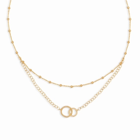 Double Layer Interlocking Rings Necklace Gold-plated Sterling Silver Event Gift