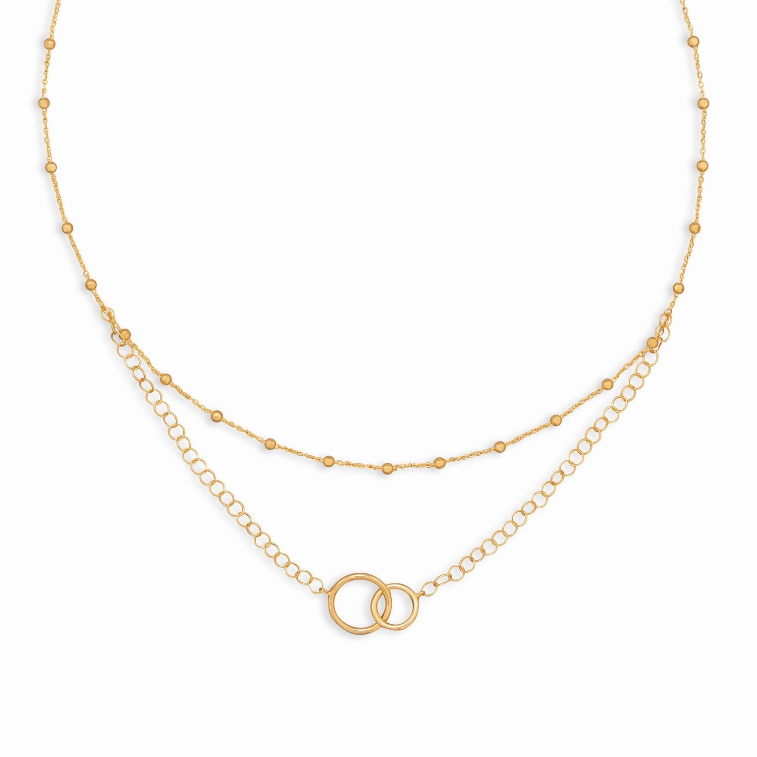 Double Layer Interlocking Rings Necklace Gold-plated Sterling Silver Event Gift