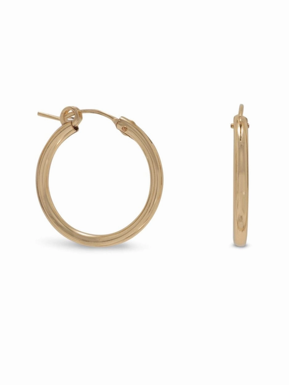 2mm x 22mm Hoops Hoop Earrings 12k Yellow Gold-filled - Made in the USA Polygonal Jewelry