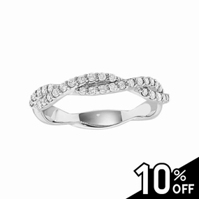 14K White Gold Common Prong Twisted Crisscross Diamond Band Textured Layers