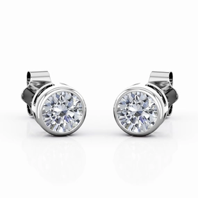 Lovely Accent Bezel Set 1 Carat Round Shaped CVD Lab Grown Diamond Solitaire Stud Earrings In 18K White Gold Plating Over Silver