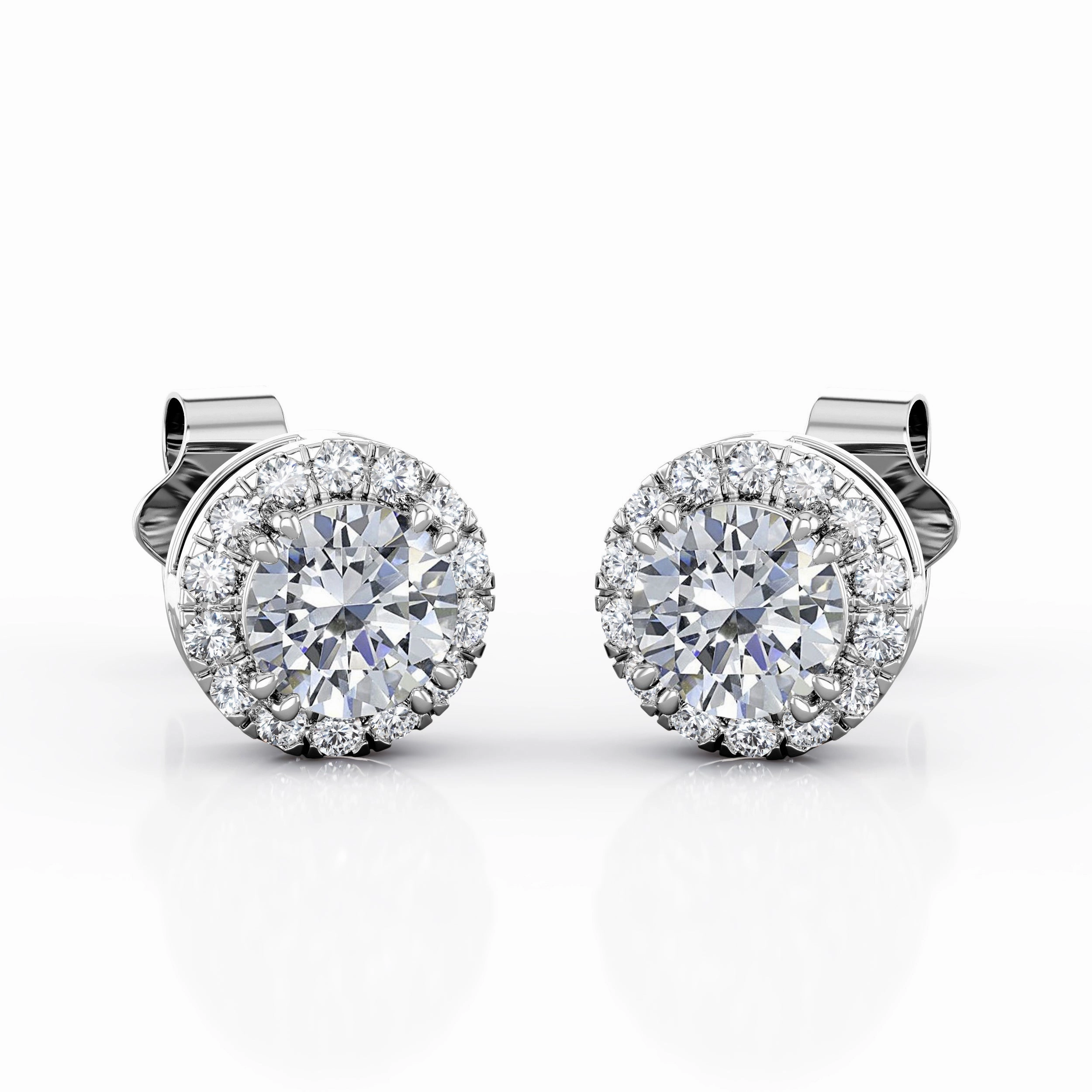 Pastel Accent 2.5 Carat Round Cut Cubic Zirconia Halo Stud Earrings in 18K White Gold over Silver