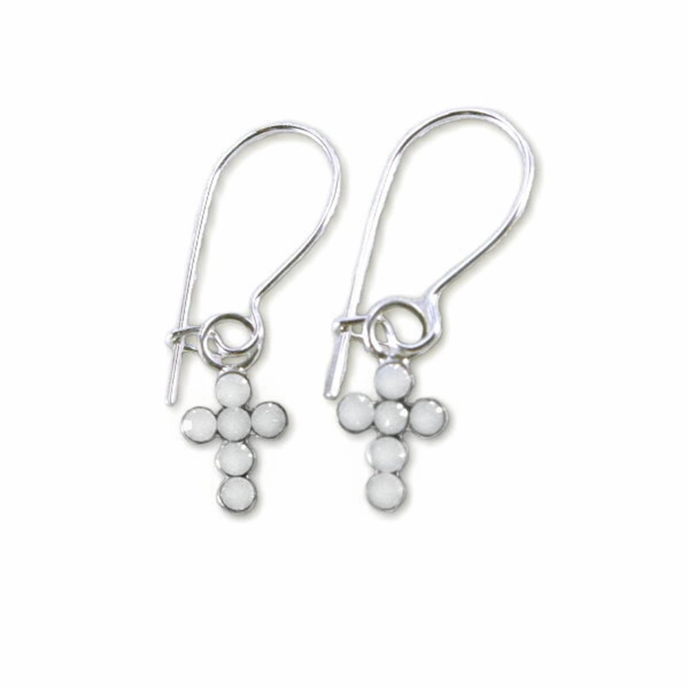 Cross Earrings with Opal-color Swarovski(R) Crystals Sterling SIlver Stunning Option