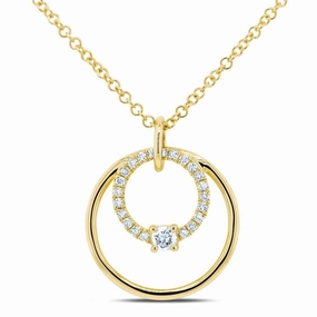Textured Detail Bremer Jewelry You   Me 14K Yellow Gold Round Shape Diamond Circle Pendant with a 14K Yellow Gold Cable Link Necklace (0.11ctw)