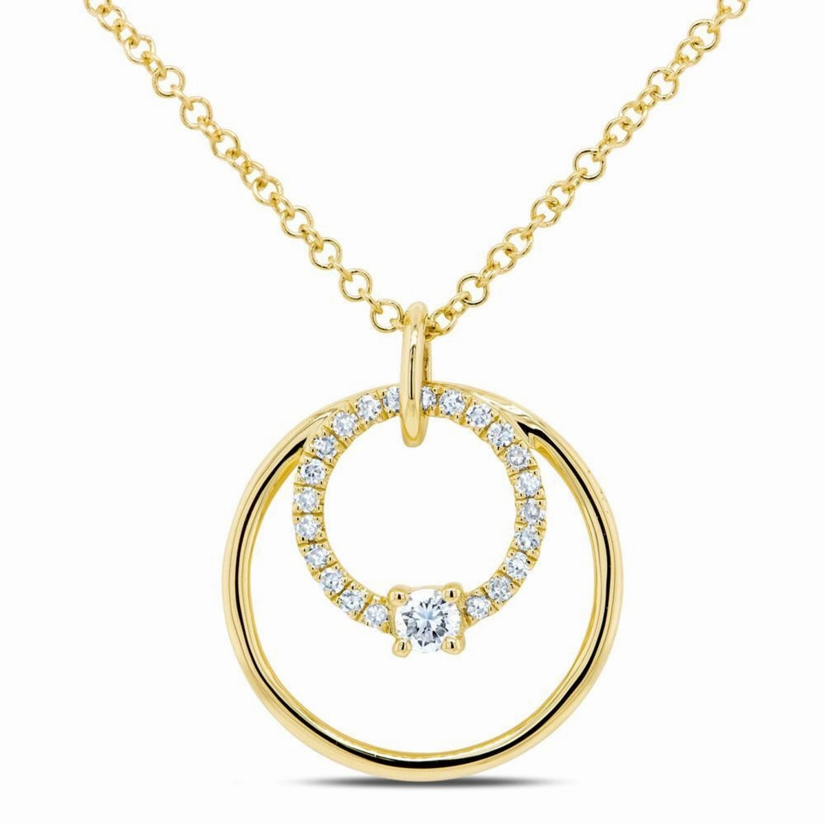 Textured Detail Bremer Jewelry You   Me 14K Yellow Gold Round Shape Diamond Circle Pendant with a 14K Yellow Gold Cable Link Necklace (0.11ctw)