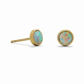 Synthetic White Opal Stud Earrings Gold-plated Sterling Silver Comfortable Product Night Accessory