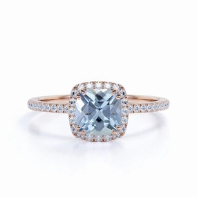 1.25 ct Cushion Aquamarine Halo Engagement Ring Timeless Harmony