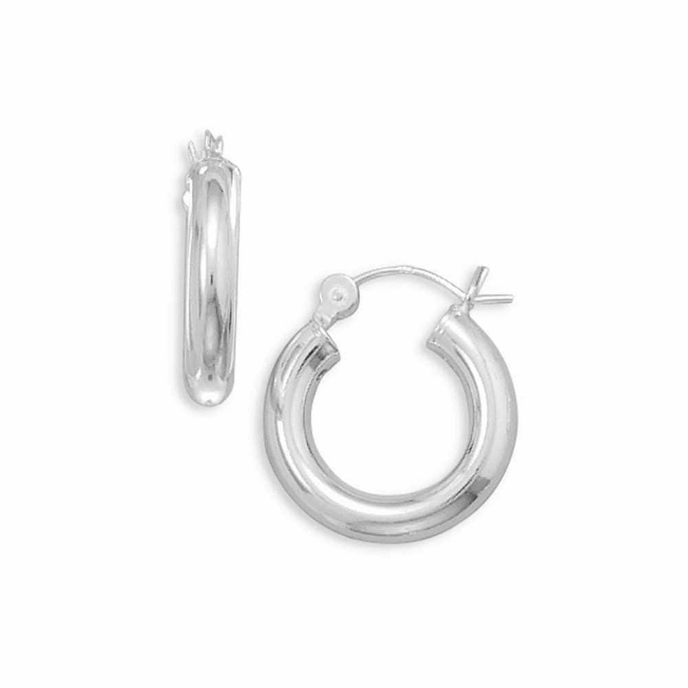 Small 4mm x 20mm Round Tube Sterling Silver Hoop Earrings Contemporary Option