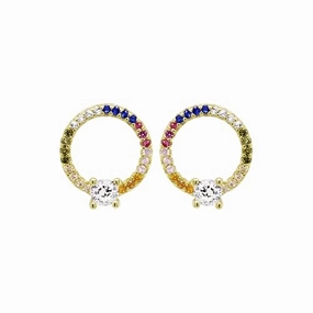 Rainbow Color Cubic Zirconia Stud Earrings Gold-plated Sterling Silver Glittering Vibe