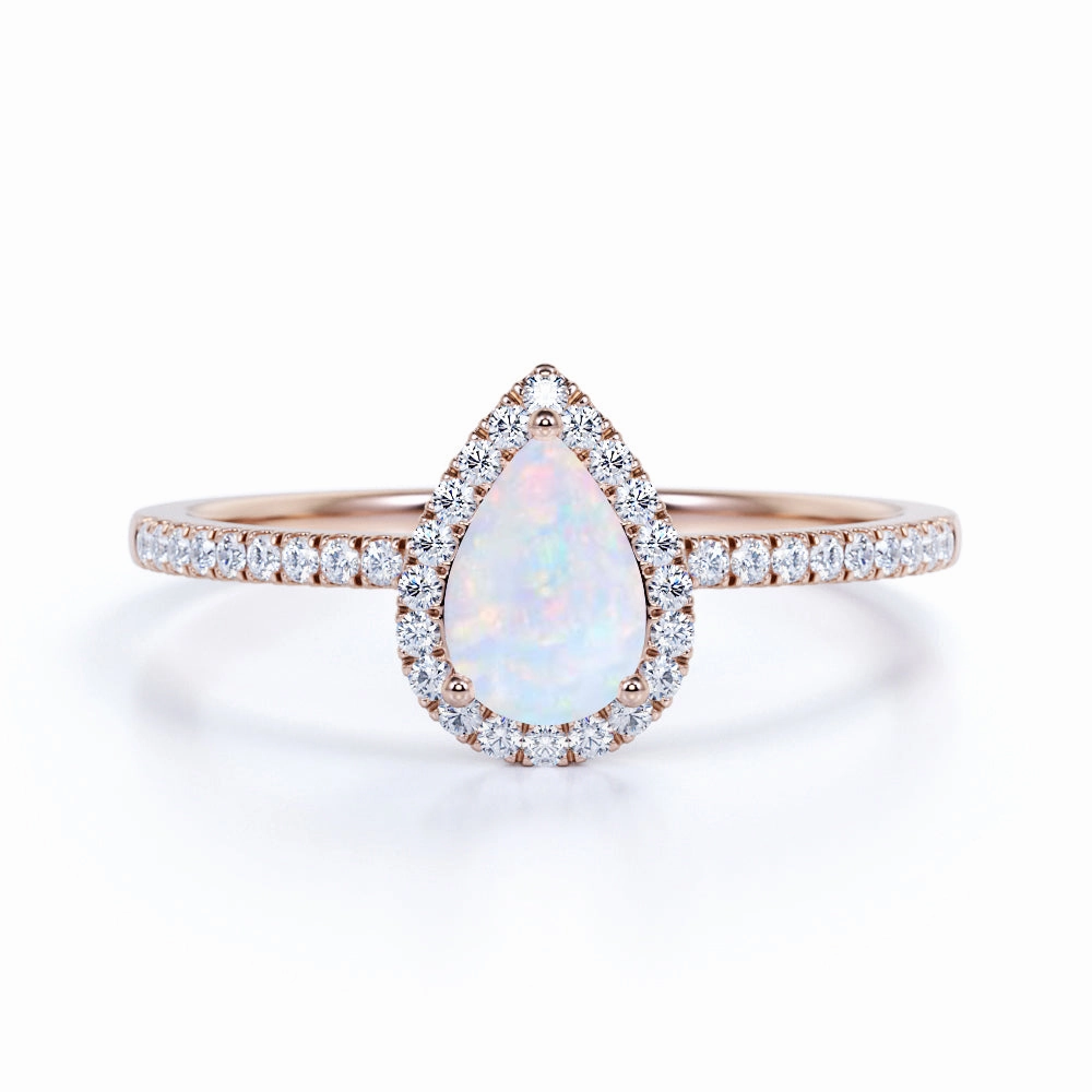 Pave 1.75 Ct Pear Cut Lab Created Opal Vintage Engagement Ring Unique Statement Designer Ornament