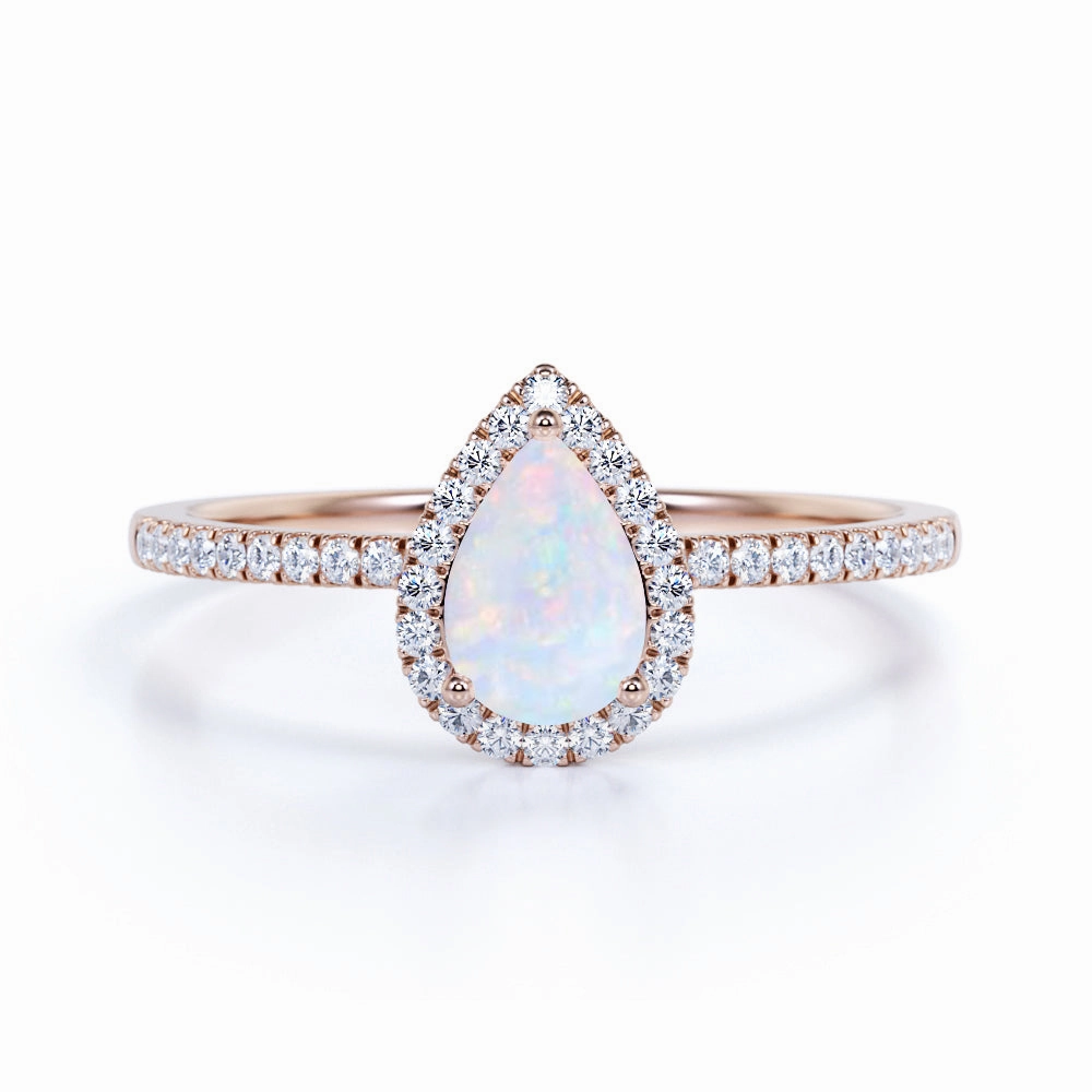 Surprise Gift Comfortable Wear Pave 1.75 Ct Pear Cut Lab Created Opal Vintage Engagement Ring