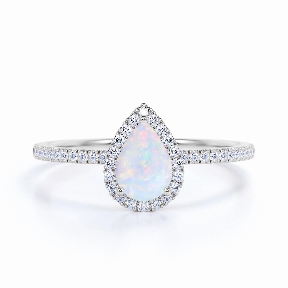 All Day Look Printed Image Pave 1.75 Ct Pear Cut Lab Created Opal Vintage Engagement Ring