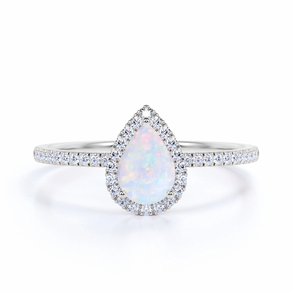Pave 1.75 Ct Pear Cut Lab Created Opal Vintage Engagement Ring Comfortable Work