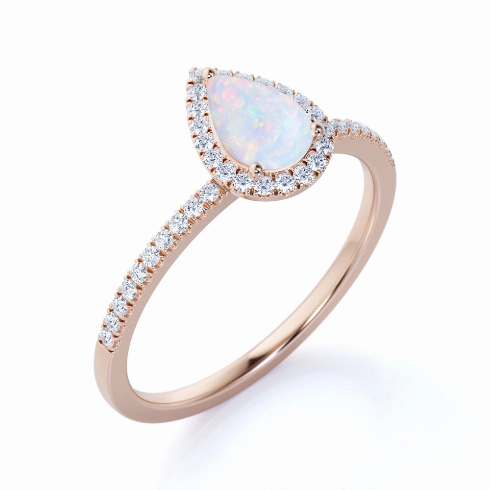 Shiny appearance Elegant Appeal Pave 1.75 Ct Pear Cut Lab Created Opal Vintage Engagement Ring