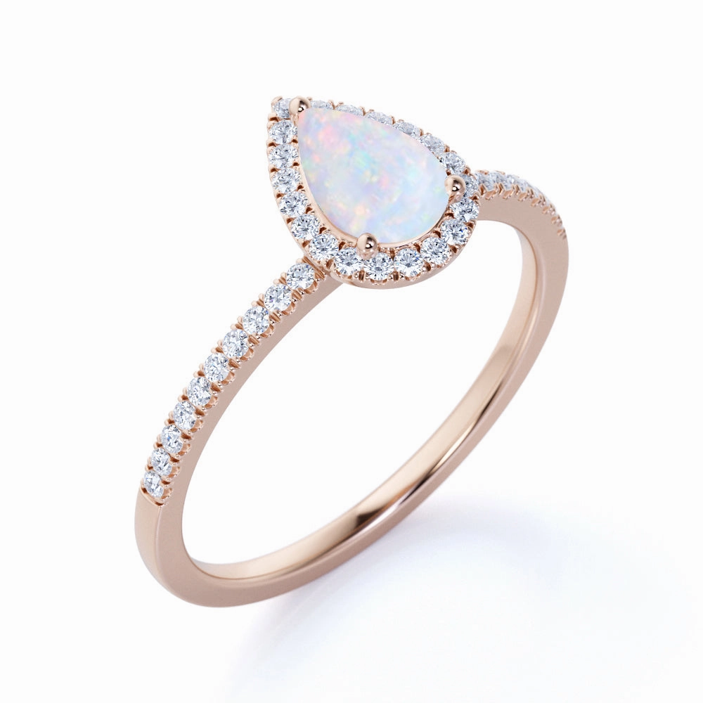 Travel Friendly Pave 1.75 Ct Pear Cut Lab Created Opal Vintage Engagement Ring