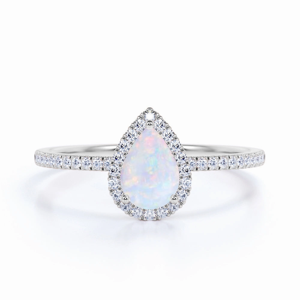 Pave 1.75 Ct Pear Cut Lab Created Opal Vintage Engagement Ring Superior Look Vintage Symbol