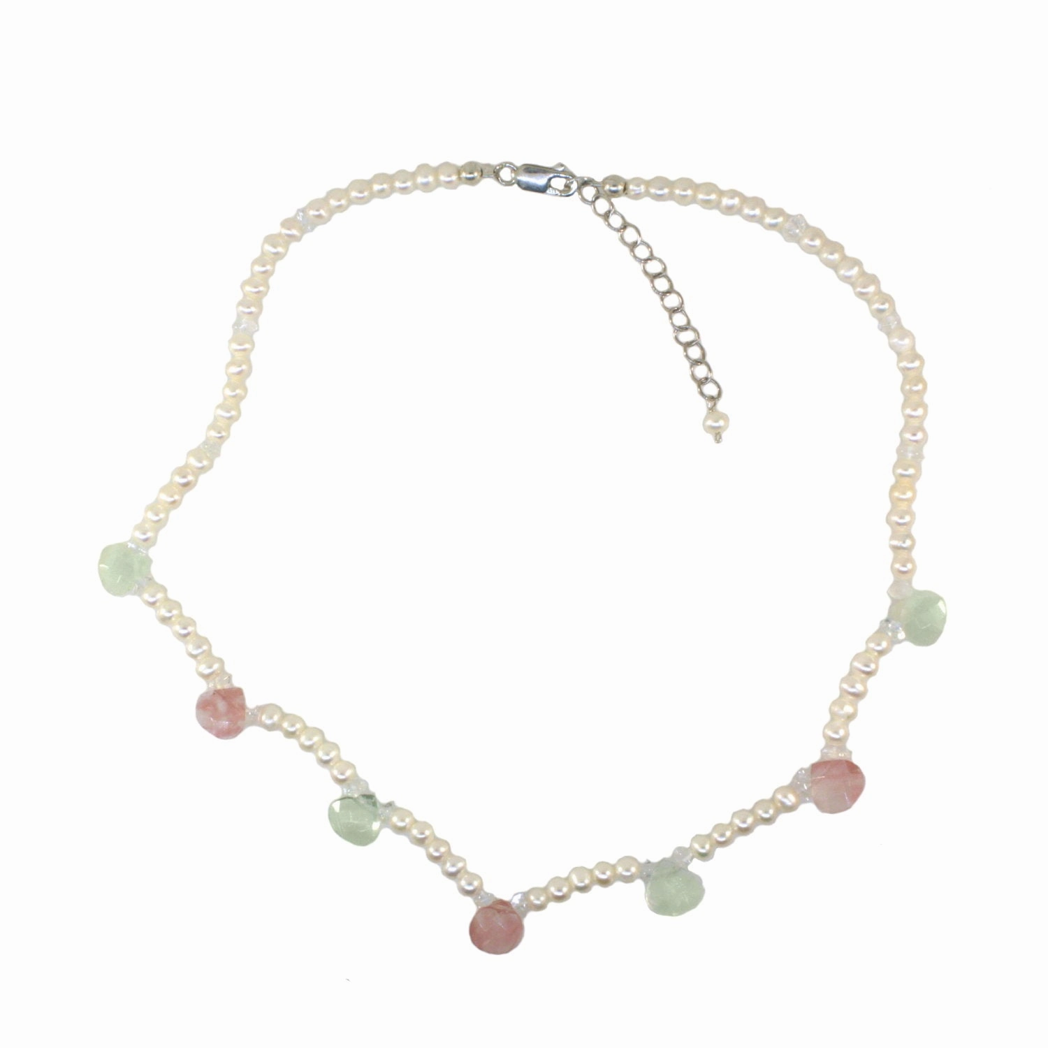 Lightweight Adornment Quartz and Cultured Freshwater Pearl Choker Necklace Sterling Silver