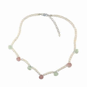 Lightweight Adornment Quartz and Cultured Freshwater Pearl Choker Necklace Sterling Silver