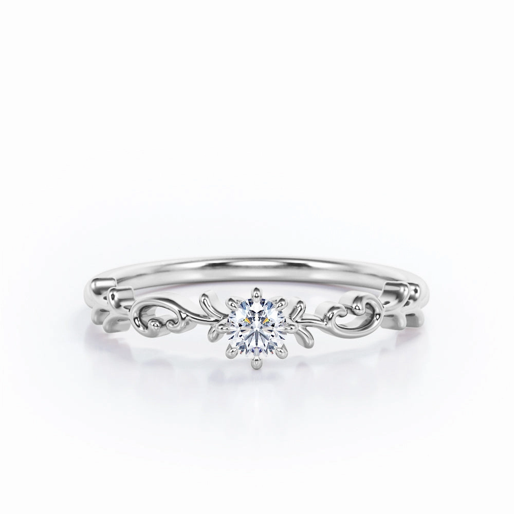 Filigree Shank 0.25 TCW Round Shape Diamond 8-Prong Solitaire Engagement Ring in White Gold Economical Craft Compact Fit