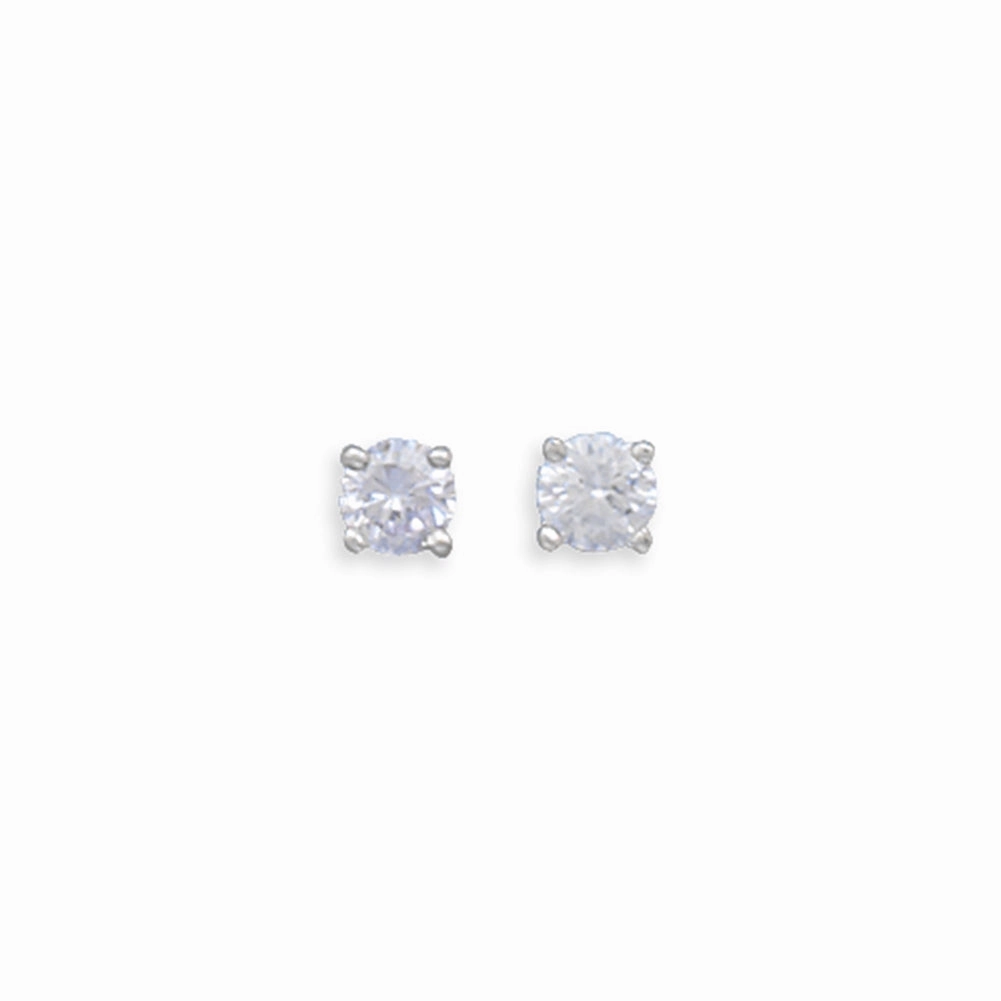 Simple Detail Light Purple Cubic Zirconia Rhodium Stud Earrings Nontarnish - June